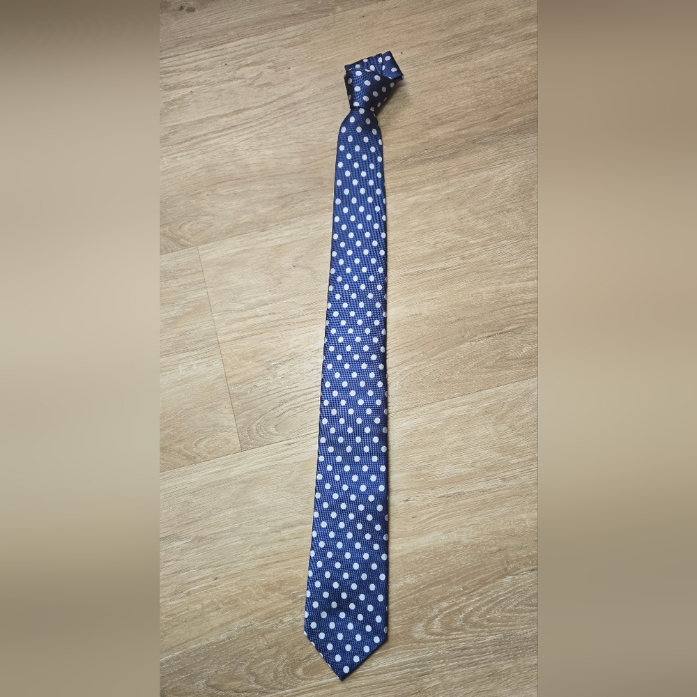 Bloomingdale's Blue Tie with White Dots